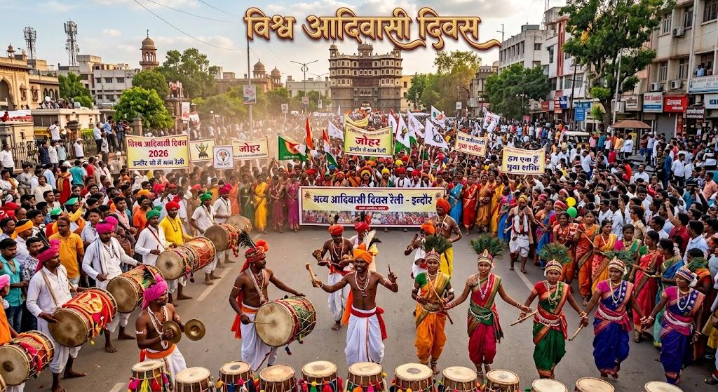 विश्व आदिवासी दिवस पर इंदौर में भव्य रैली, हजारों युवाओं ने दिखाया आदिवासी संस्कृति का रंग
